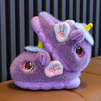 冬季女童棉拖鞋2025新款可爱公主保暖亲子毛毛鞋儿童毛绒粉色卡通