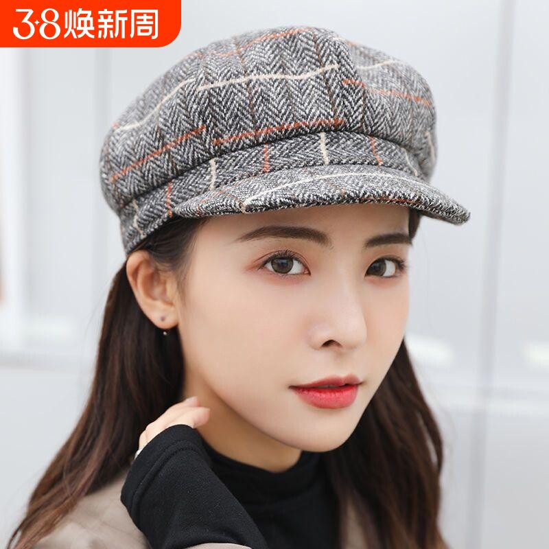 中老年人加绒帽子女春秋冬款英伦画家帽休闲百搭八角帽女报童帽