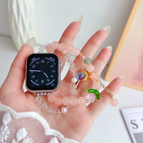 适用applewatchS11代10/9/8表带链式SE/Ultra3/2/1萤火虫串珠表带时尚精致女