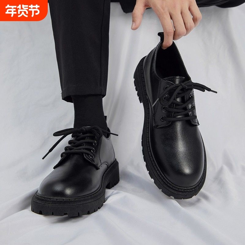 商务皮鞋男款爆款2025新款英伦风学生西装男士休闲潮鞋圆头黑色