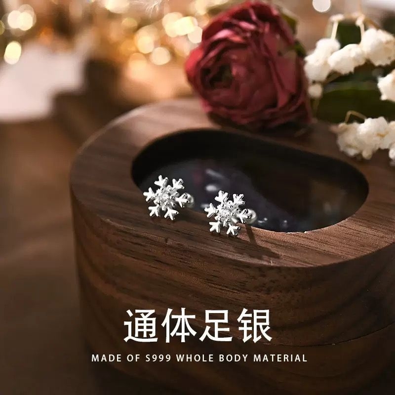 【闪钻雪花】螺丝拧扣耳钉纯银s999抗过敏养耳耳环睡觉免摘耳饰