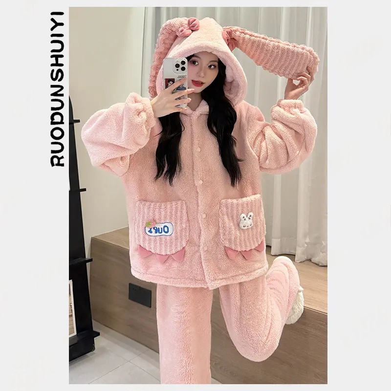 冬季2025新款珊瑚绒加厚家居服女