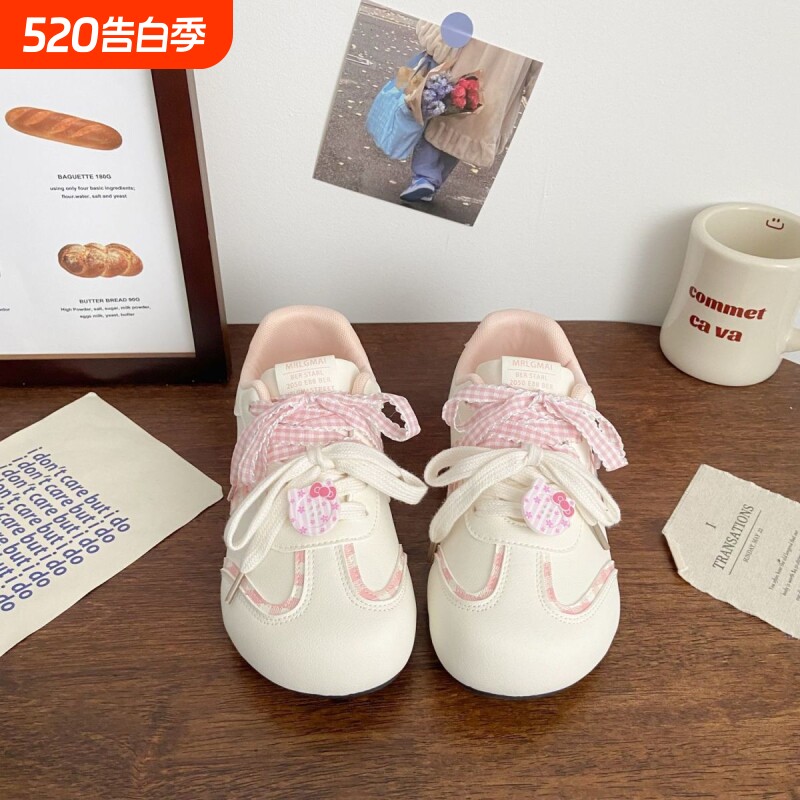 粉色可爱板鞋女春秋chic小众设计学生运动小白鞋子女红色平底圆头