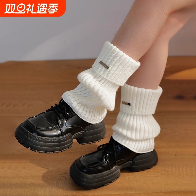 白色袜套女秋冬季日系y2k针织袜子女堆堆袜冬天长筒保暖小腿套袜