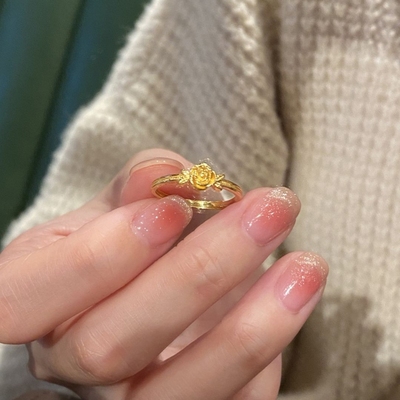 玫瑰物语金色玫瑰花戒指中古精致高级送女友气质指环高级贵气轻奢