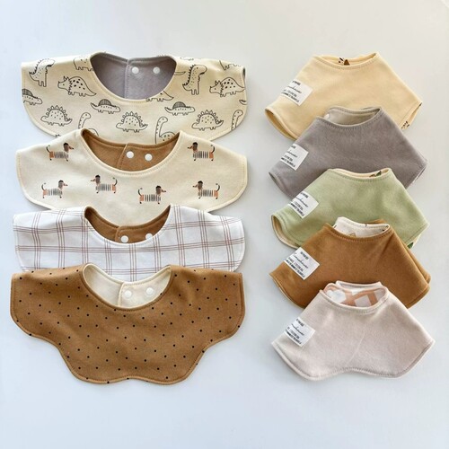 ins同款纯棉宝宝围嘴双面婴幼儿防吐奶口水巾A类围兜防水格子波点