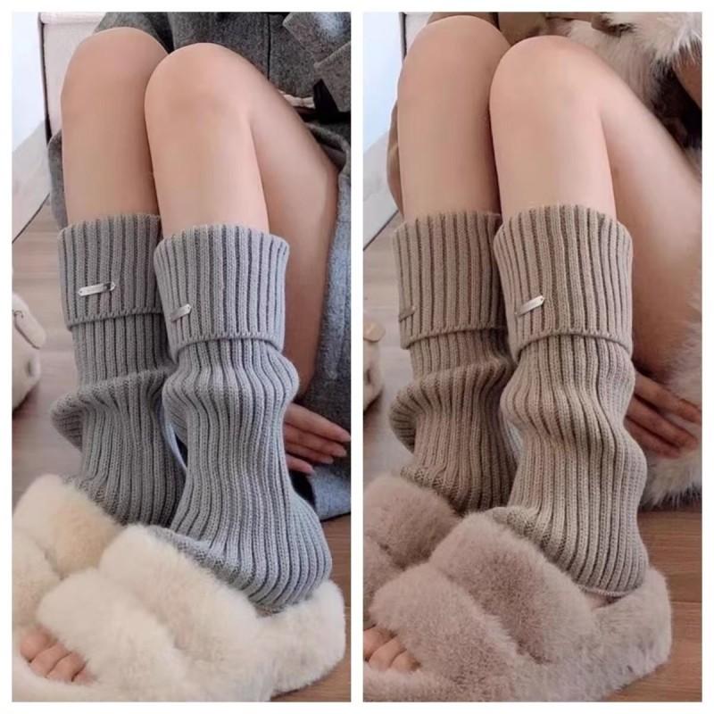 针织袜套女秋冬保暖jk日系ins显瘦加厚袜子y2k金属标翻边堆堆