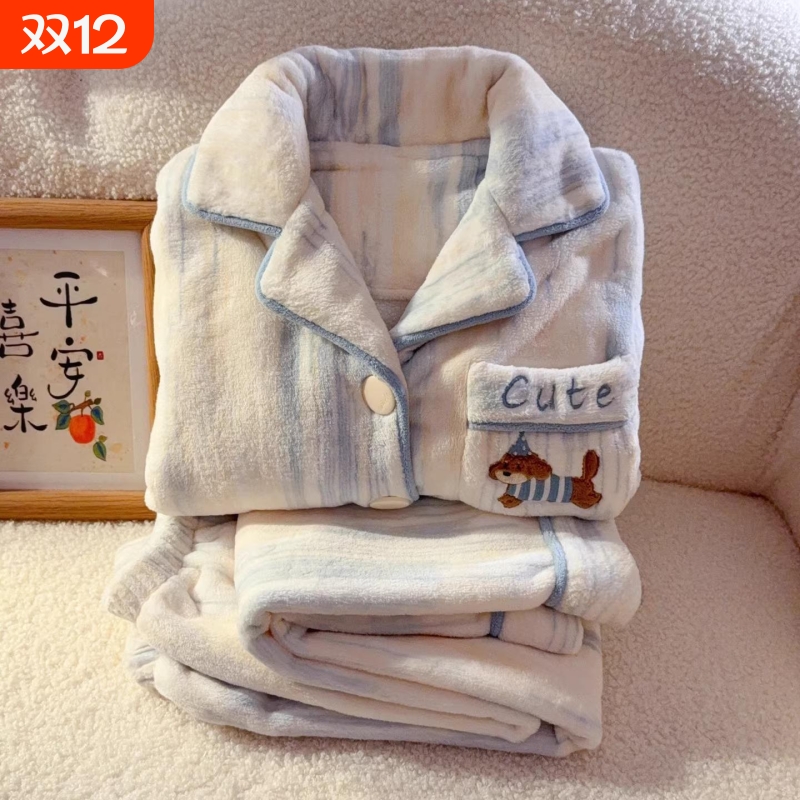 秋冬季加厚珊瑚绒女童家居服睡衣