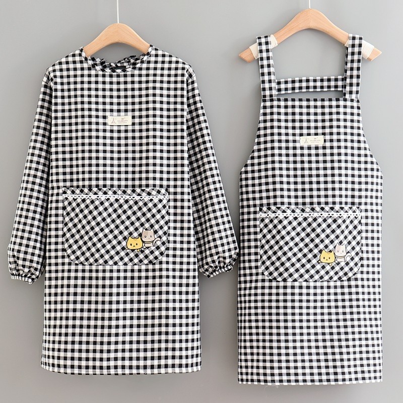 厨房做饭长袖围裙女士韩版洋气年轻款超强防水防油加厚罩衣工作服