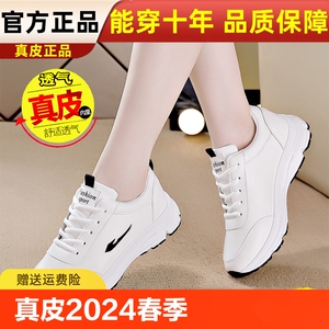 蜘蛛王真皮休闲运动鞋女2024春季新款休闲女款小白鞋轻便软底旅游