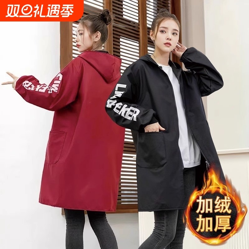 成人防水加绒罩衣冬季长袖工作服外穿大褂男女款家用厨房做饭围裙