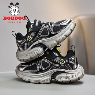 2025年新款 巴布豆儿童运动鞋 秋冬款 子黑色老爹鞋 防水皮面 男童鞋