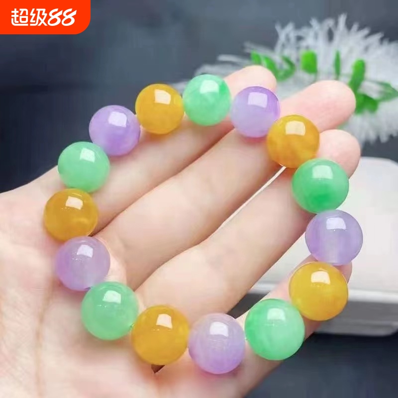 危地马拉紫罗兰仿翡翠手链春彩三彩多宝手串福禄寿108颗冰糯种