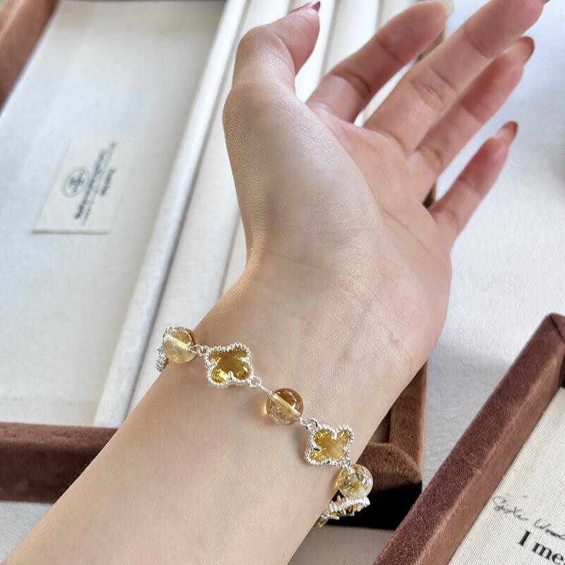 原创天然紫水晶黄水晶四叶草五花手链梦幻系列手饰