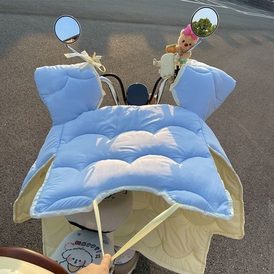 电动车挡风被冬季加厚防水配色电瓶车防风被加大侧翼双面电车小车