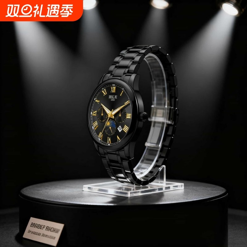 手表男款机械风全自动防水高级感全自动男表数字双日历防水腕表男