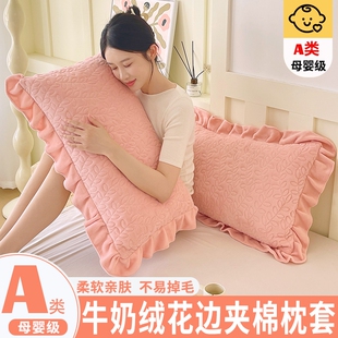 花花公子冬季牛奶绒枕套夹棉加厚一对装48x74枕头套枕芯套装加绒