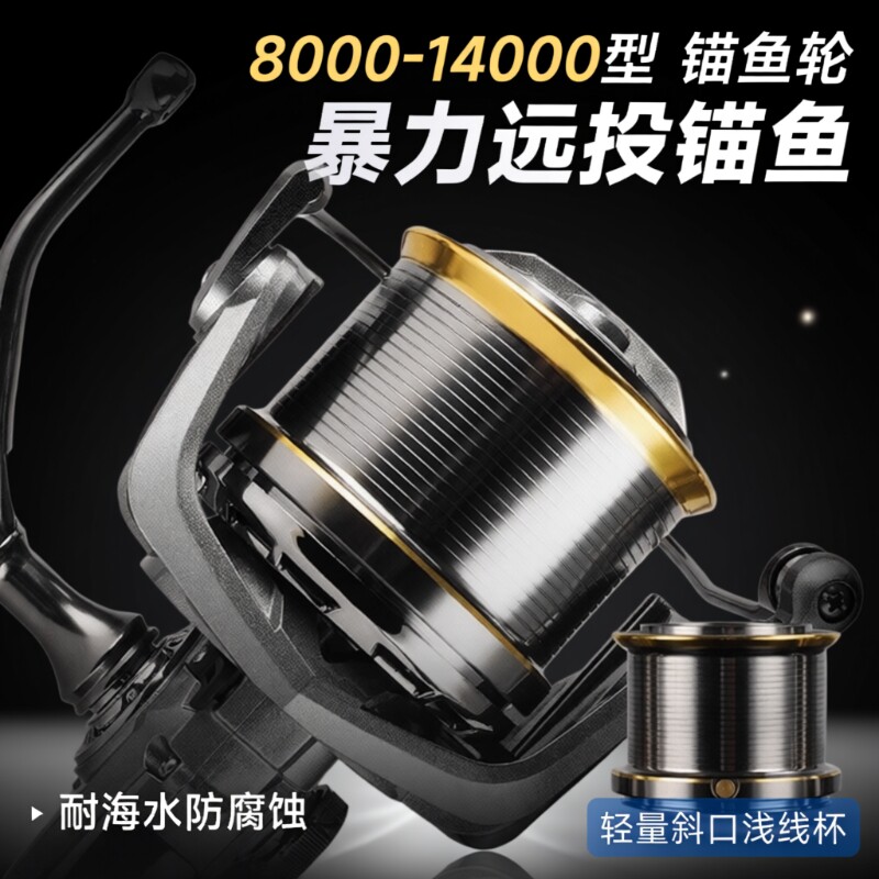 纺车轮远投轮锚鱼轮金属巨大物轮铁板锚杆鱼线轮海竿渔轮渔线轮子