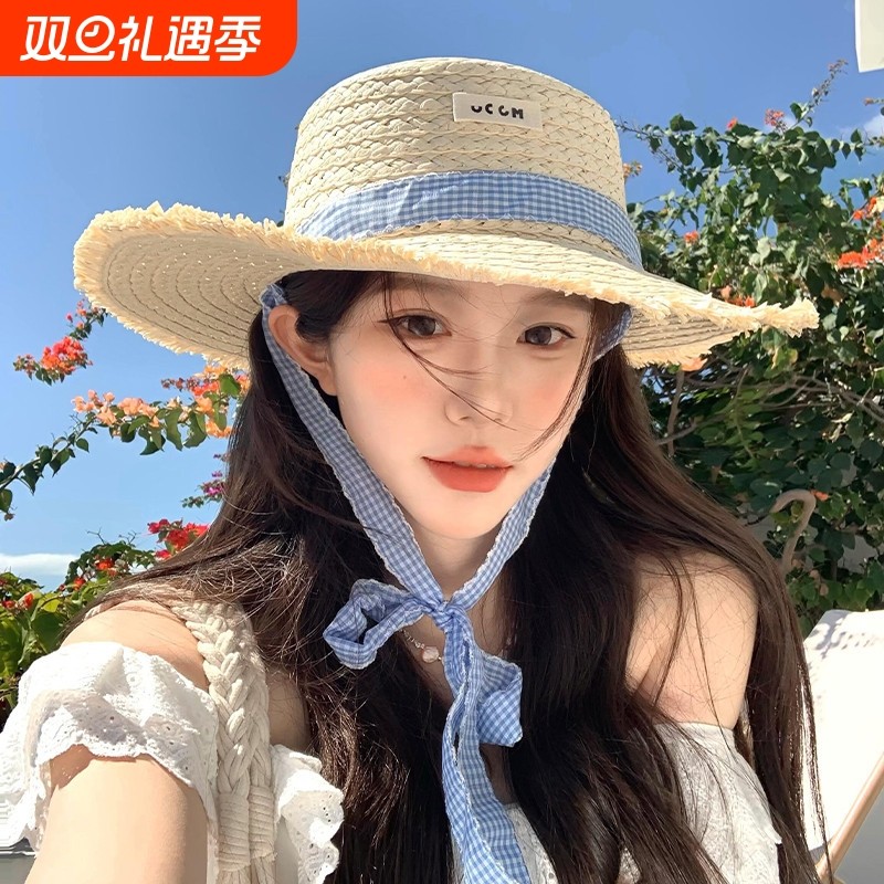 编织草帽子女款夏季防晒帽百搭度假海边显脸小沙滩大帽檐遮阳帽