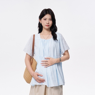孕妇装夏外穿上衣2026新款孕期洋气蕾丝刺绣减龄娃娃衫不显怀女装