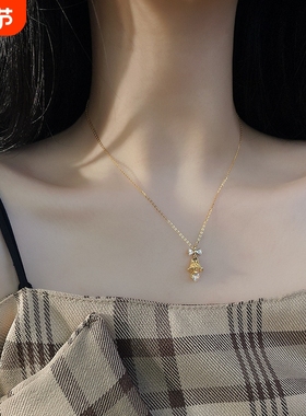 s925纯银圣诞铃铛项链女立体镶锆石小众设计感淑女优雅锁骨链博主