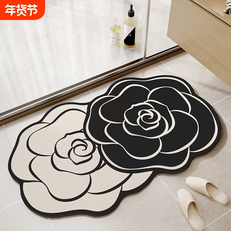 卫生间地垫浴室门口脚垫厕所防水防摔硅藻泥吸水垫防滑垫法式厨房
