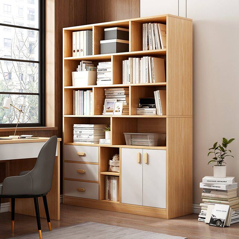 书柜带柜门落地柜子储物柜移动书架一体靠墙置物架简易格子收纳柜