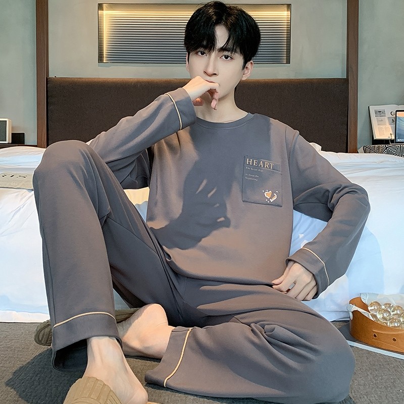 男士睡衣春秋季长袖长裤大码秋冬款青少年学生外穿家居服两件套装