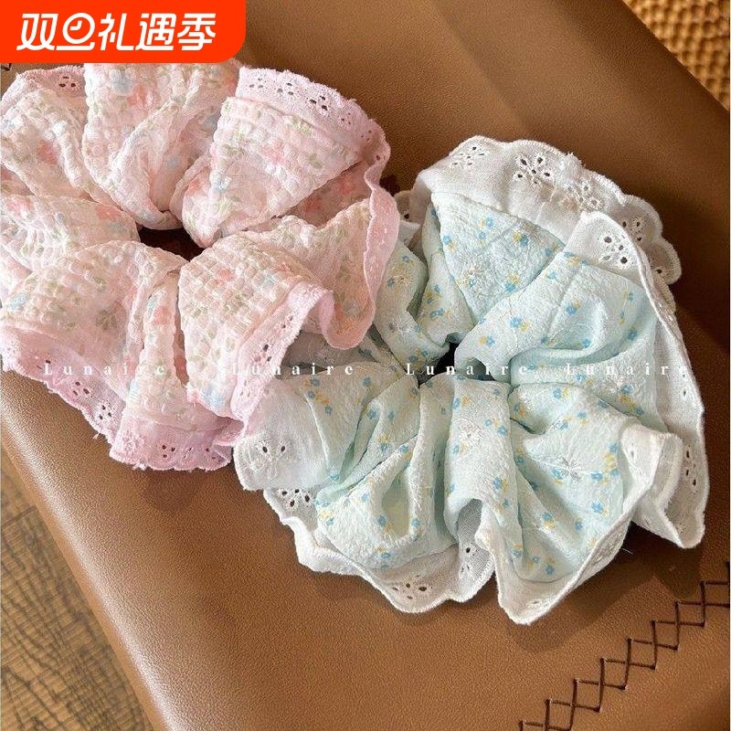 自制春夏小清新碎花大肠发圈女韩系甜美可爱少女蕾丝边头绳头饰