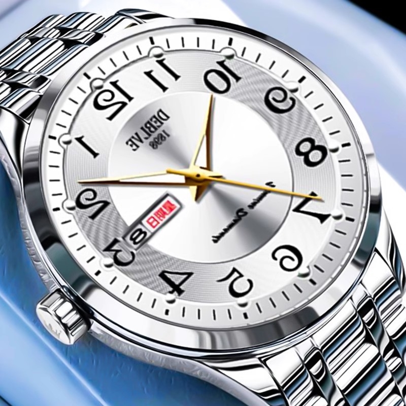 正品瑞士2024新款手表男士全自动机械风防水精钢带双日历男表夜光