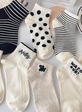女士款女生袜子女中筒夏天运动白色可爱卡通ins潮纯棉短筒袜棉袜