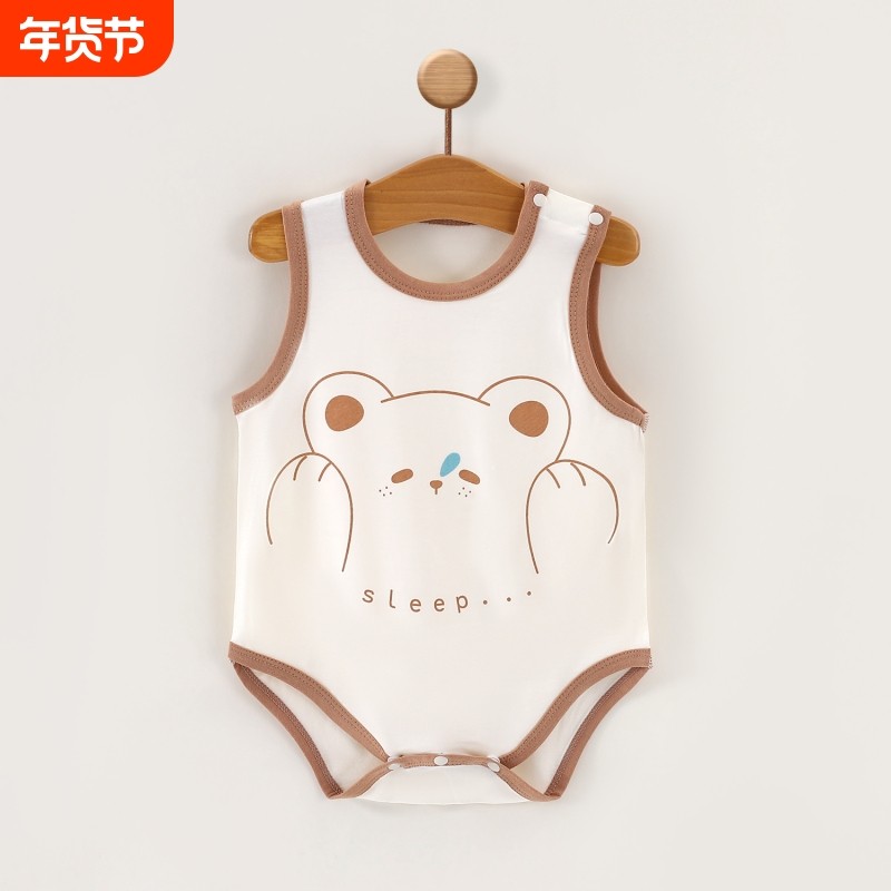 夏季新生婴儿纯棉a类薄款无袖包屁衣宝宝清凉连体衣安阳童装衣服