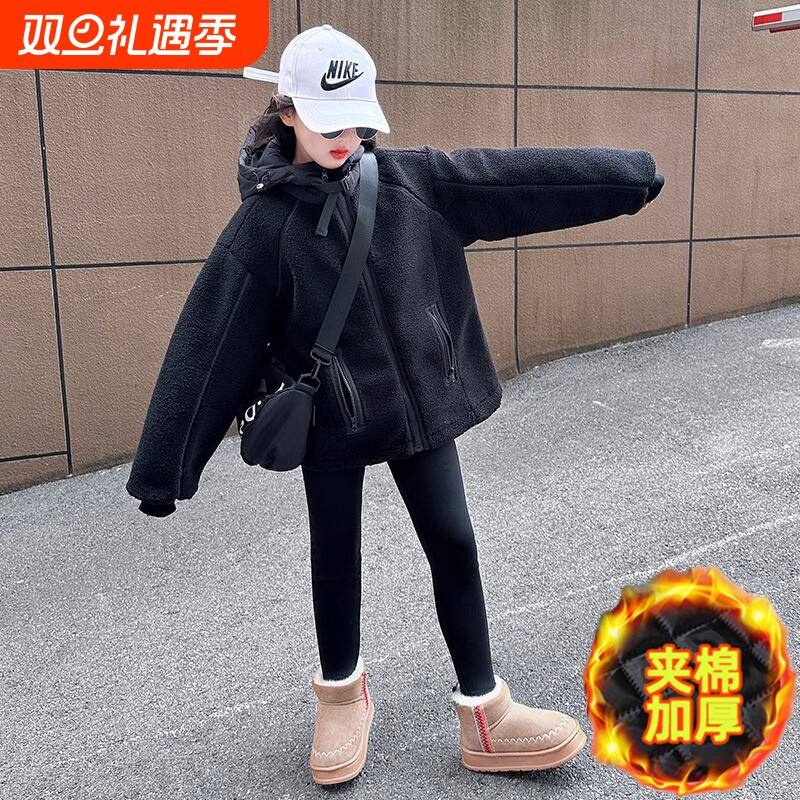 男童冬装加绒外套2025新款中大儿童秋冬款夹棉加厚羊羔绒毛毛衣潮