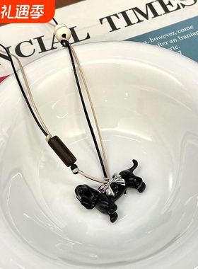 赵露思同款腊肠小狗项链毛衣蝴蝶结可爱吊坠长款高级2025配饰