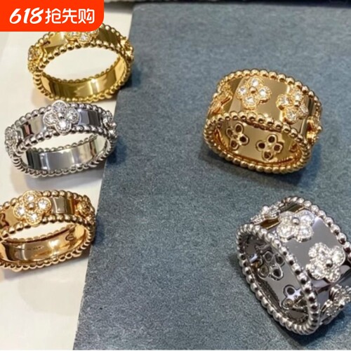四叶草万花筒戒指女V金镀18k黄玫瑰金窄版宽版满钻轻奢小众高级感