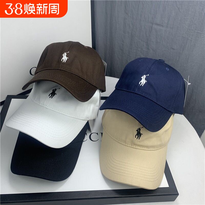 棒球帽帽子女鸭舌帽情侣春百搭运动男软顶马标韩版显脸小帽檐弯檐