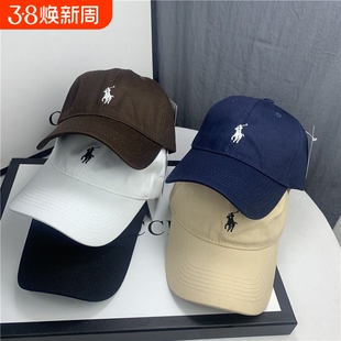 棒球帽帽子情侣鸭舌帽女春百搭运动男软顶马标韩版显脸小帽檐弯檐