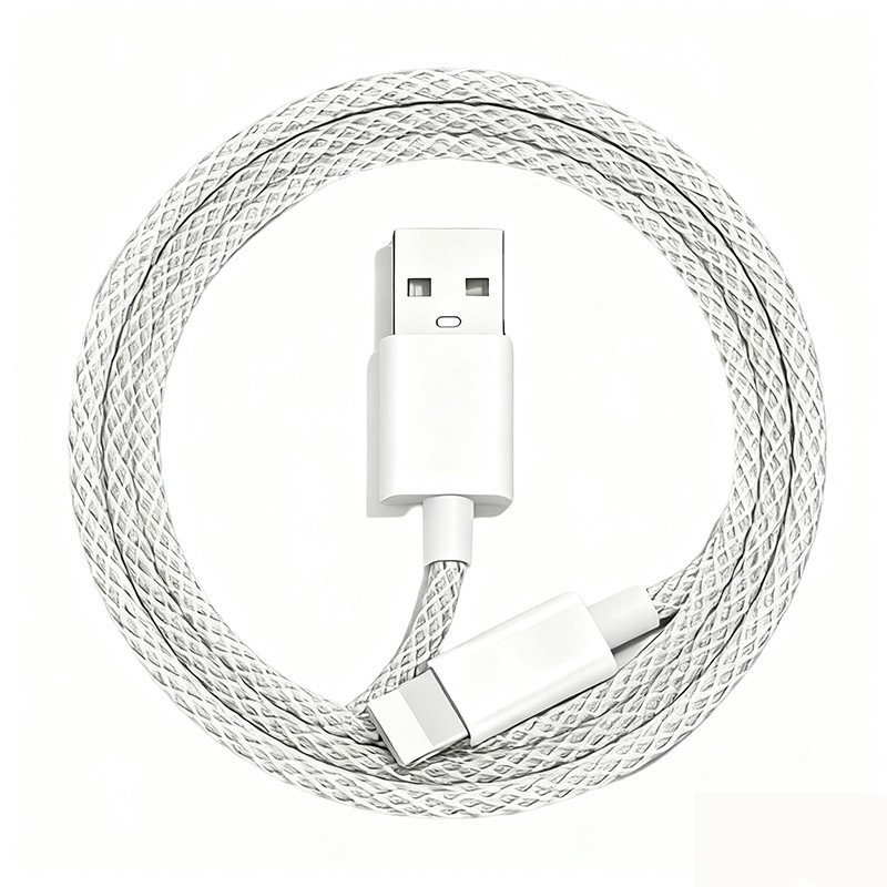 新款炫彩编织数据线USB接口适用苹果iPhone5-14系列1.5米单条灰色