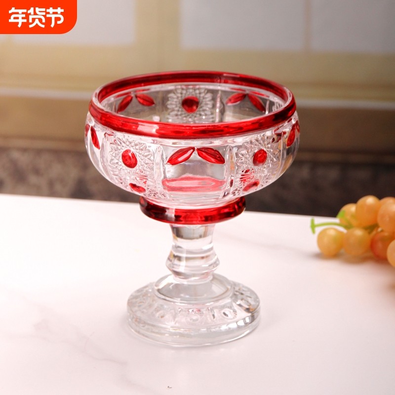 弗莱文茨手绘彩色水晶玻璃干果盘糖果罐干果碗玻璃碗高脚大气摆放