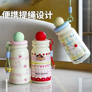 吸管保温杯女水杯316便携随行学生可爱苹果杯子红色饮水长效