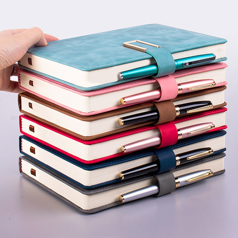笔记本子加厚带扣皮质记事本商务人士简约大学生a5会议记录本文艺精致复古日记本办公用超厚工作厚本子皮面