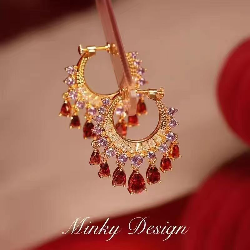 「瀚漠灵辉」民族风水滴流苏圈圈耳环精致轻奢复古小众设计感耳饰