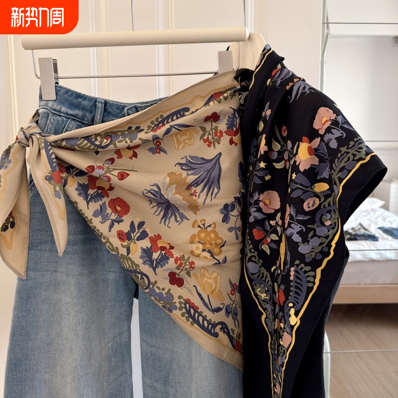 2025新款包头巾女秋冬时尚百搭装饰三角巾领巾围巾绑腰上搭配黑色