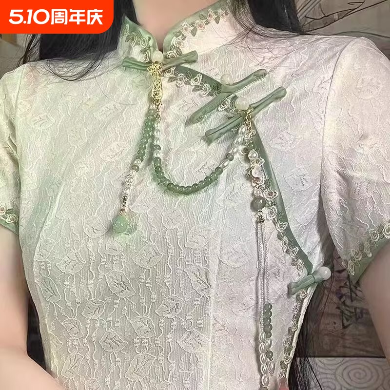 胸前清新中式国风旗袍配饰压襟春夏吊坠挂件古典超仙珍珠流苏配饰