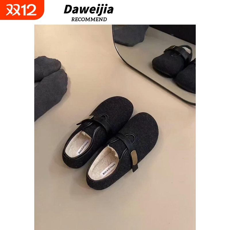 加绒保暖单鞋女2025冬季新款复古呢子内增高毛毛棉鞋冬天通勤女鞋