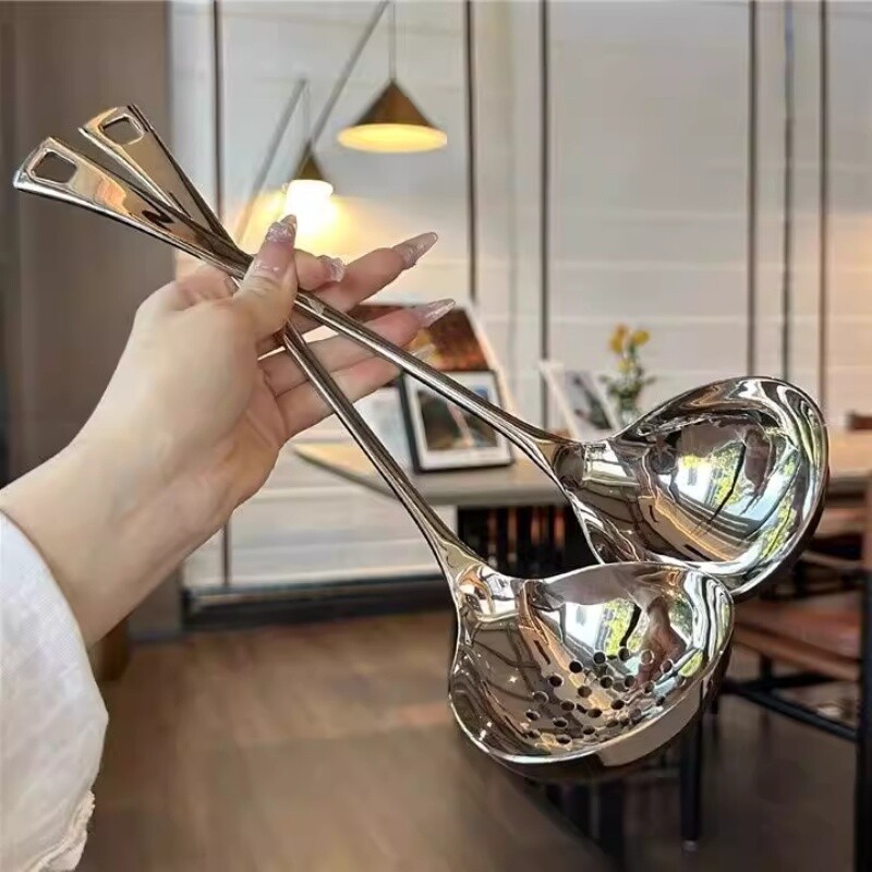 厨房高颜值加厚不锈钢家用火锅汤勺漏勺长柄喝汤盛汤加深网红