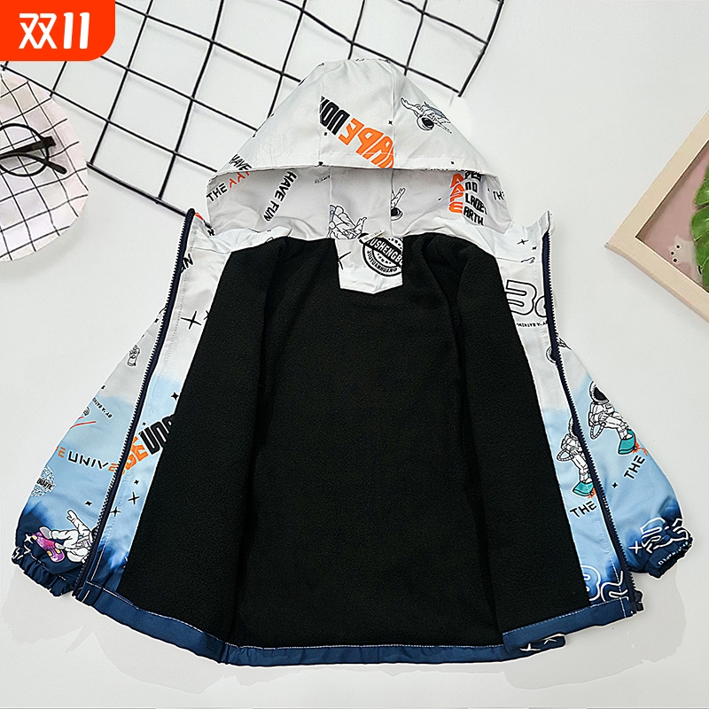 男童春秋季一体绒外套加绒中大童上衣春风衣薄绒冲锋衣潮2025新款