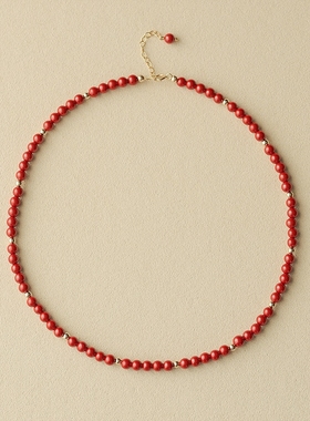 天然原矿朱砂帝王砂项链极细简约手工制作串珠颈链锁骨链女款