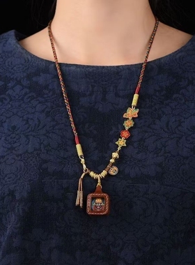 手工编织纯手工吊坠新款原创项链中式藏式绳扎基民族拉姆唐卡财神