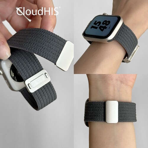 新款深灰尼龙编织回环磁吸iwatch表带s11适用苹果手表applewatch爆款s10运动ultra高级感se男女9腕带四季通用